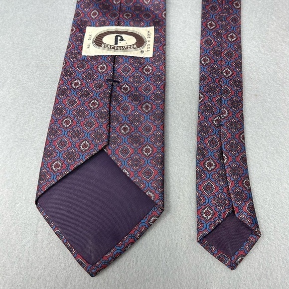 Bert Pulitzer Tie 3.5 X 56 Silk Red/Blue Geometric Floral Silk Vintage Retro - Picture 4 of 8
